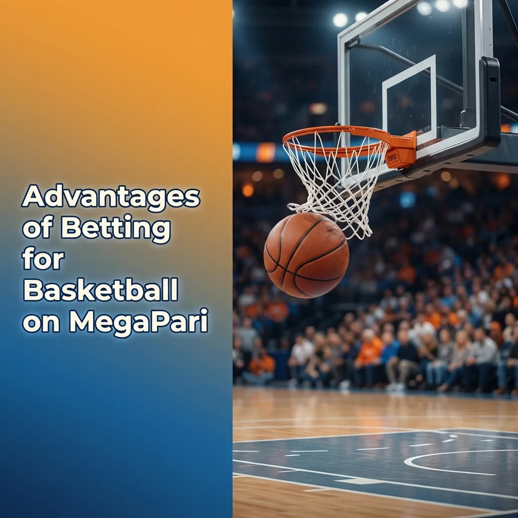 Infographic titled “Advantages of Betting for Basketball on MegaPari” with icons highlighting leagues, live odds, mobile app and INR payments.