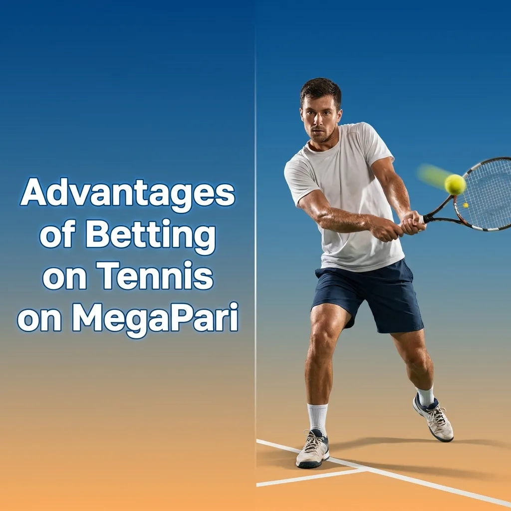 Infographic showing MegaPari tennis betting perks: wide coverage, varied markets, strong odds, mobile apps, bonuses, Indian payments