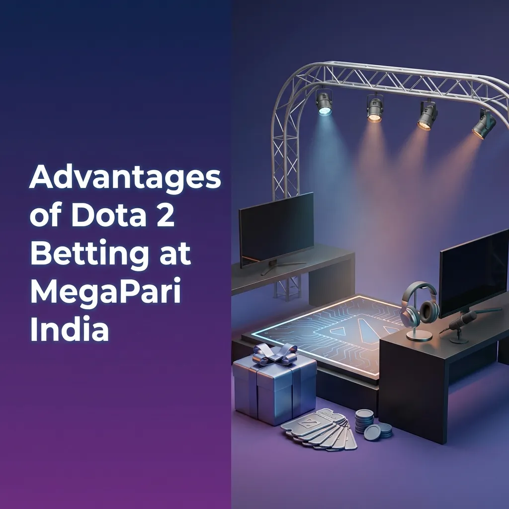 Infographic on MegaPari India Dota 2 betting perks: big bonuses, INR payments, mobile app, strong odds, support, wide tournaments