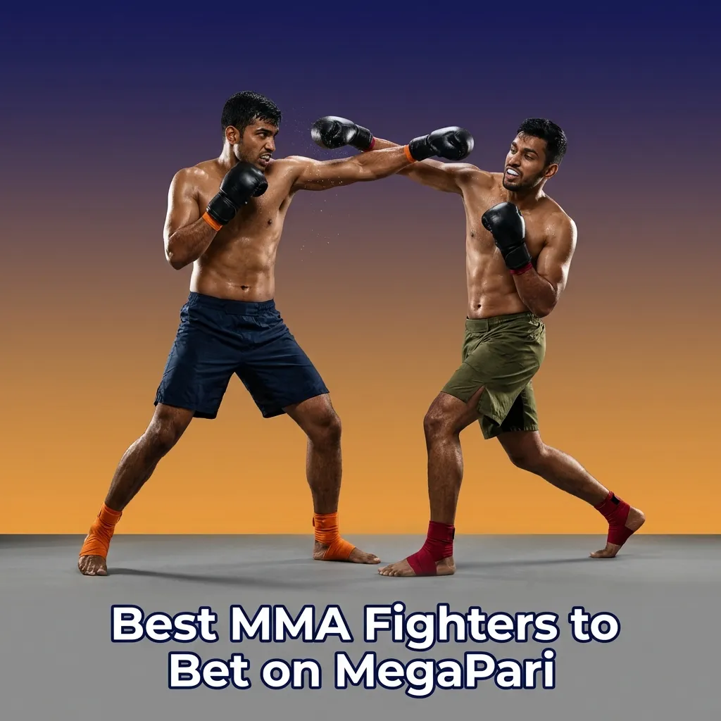 Banner for MegaPari MMA betting featuring top fighters like McGregor, Makhachev, Volkanovski, Adesanya, Jones, Usman, Shevchenko
