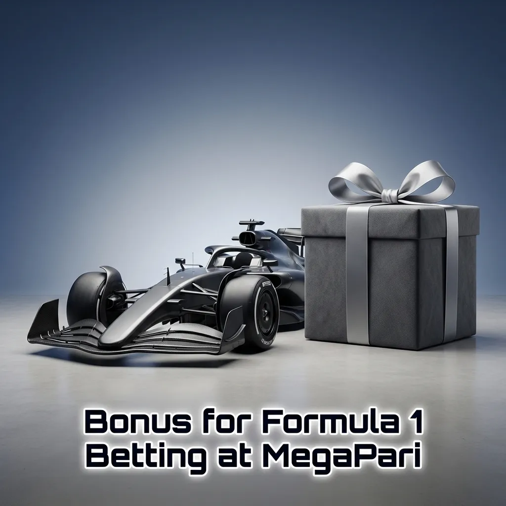 MegaPari Formula 1 betting bonus promo showing race cars and welcome offer for new users on qualifying F1 sports bets