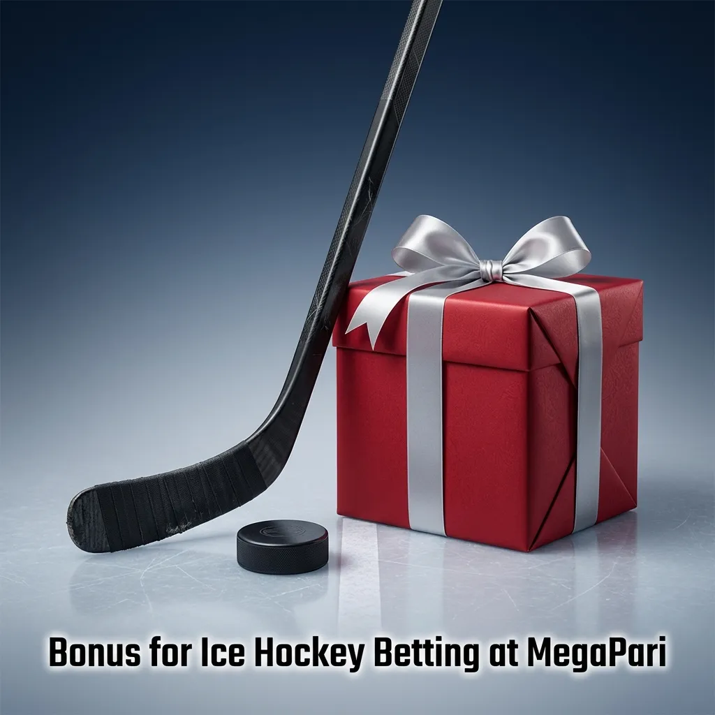 Promo banner for MegaPari sports welcome bonus highlighting ice hockey betting with INR match on first deposit