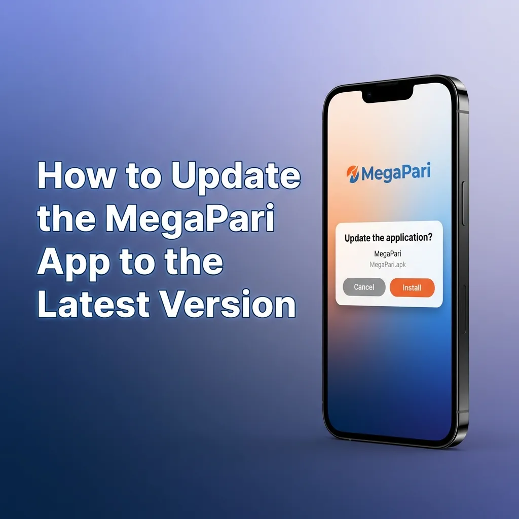 Illustration of a phone showing the MegaPari PWA app updating automatically to the latest version