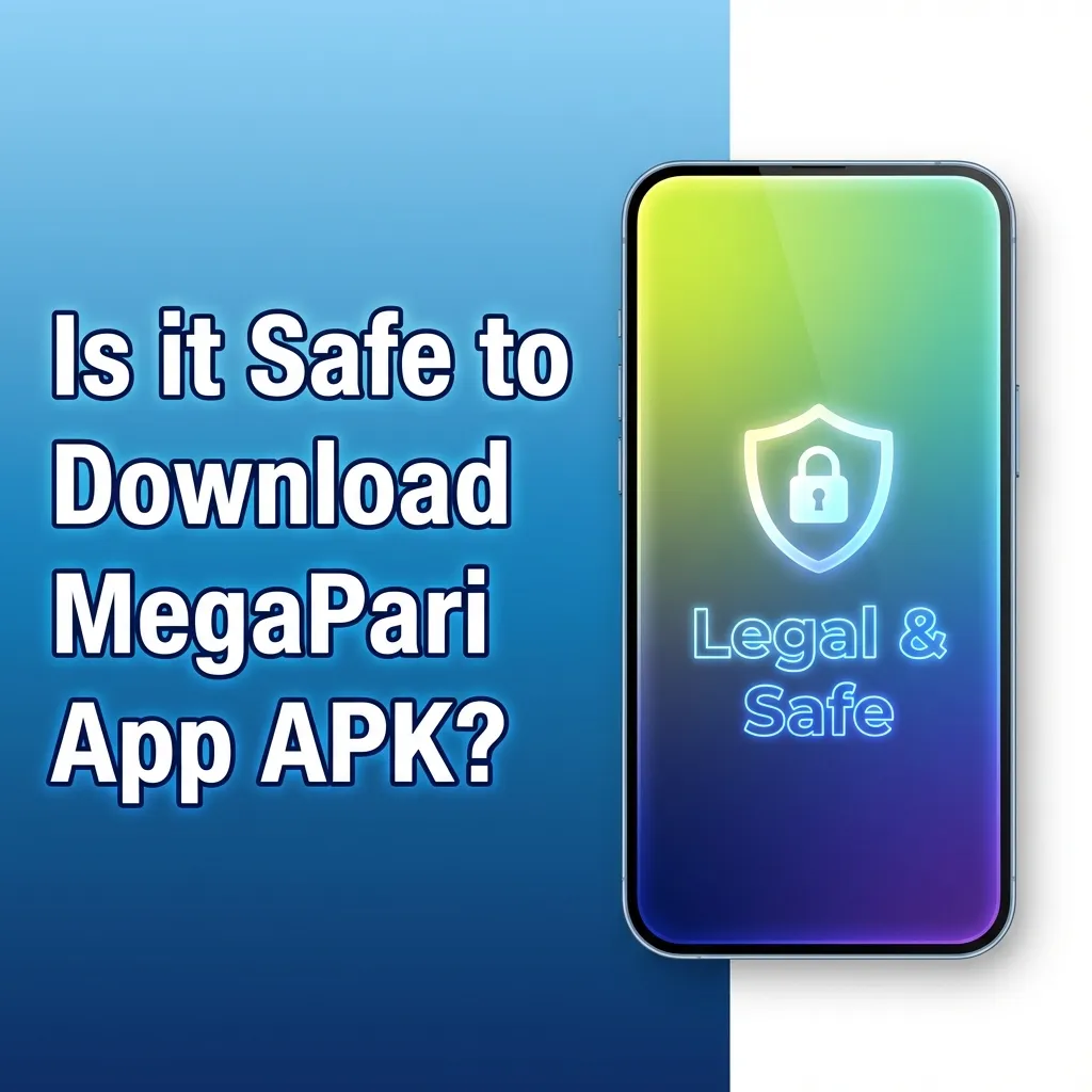 Illustration of MegaPari app on phone with security icons, SSL padlock, and Curacao licence badge indicating safe betting