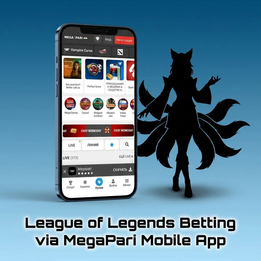 Smartphone screen showing the MegaPari app with live League of Legends betting odds and match details