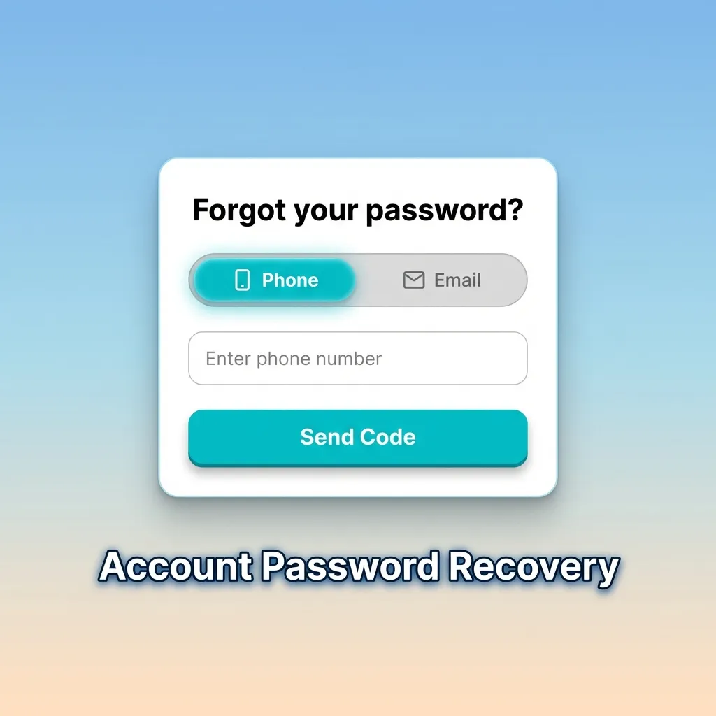 Illustration of MegaPari account password recovery steps via email or mobile code verification