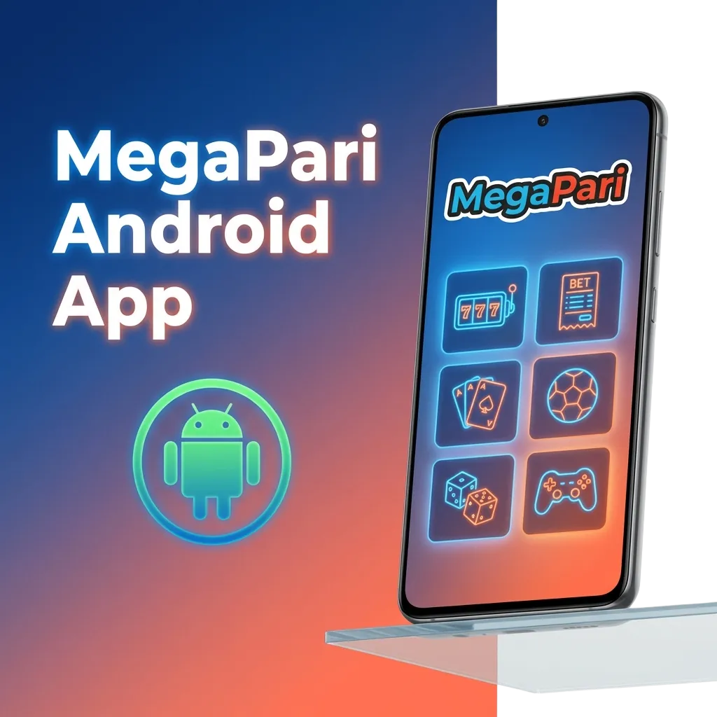 Smartphone displaying the MegaPari Android app interface for betting, casino games, and payments in India
