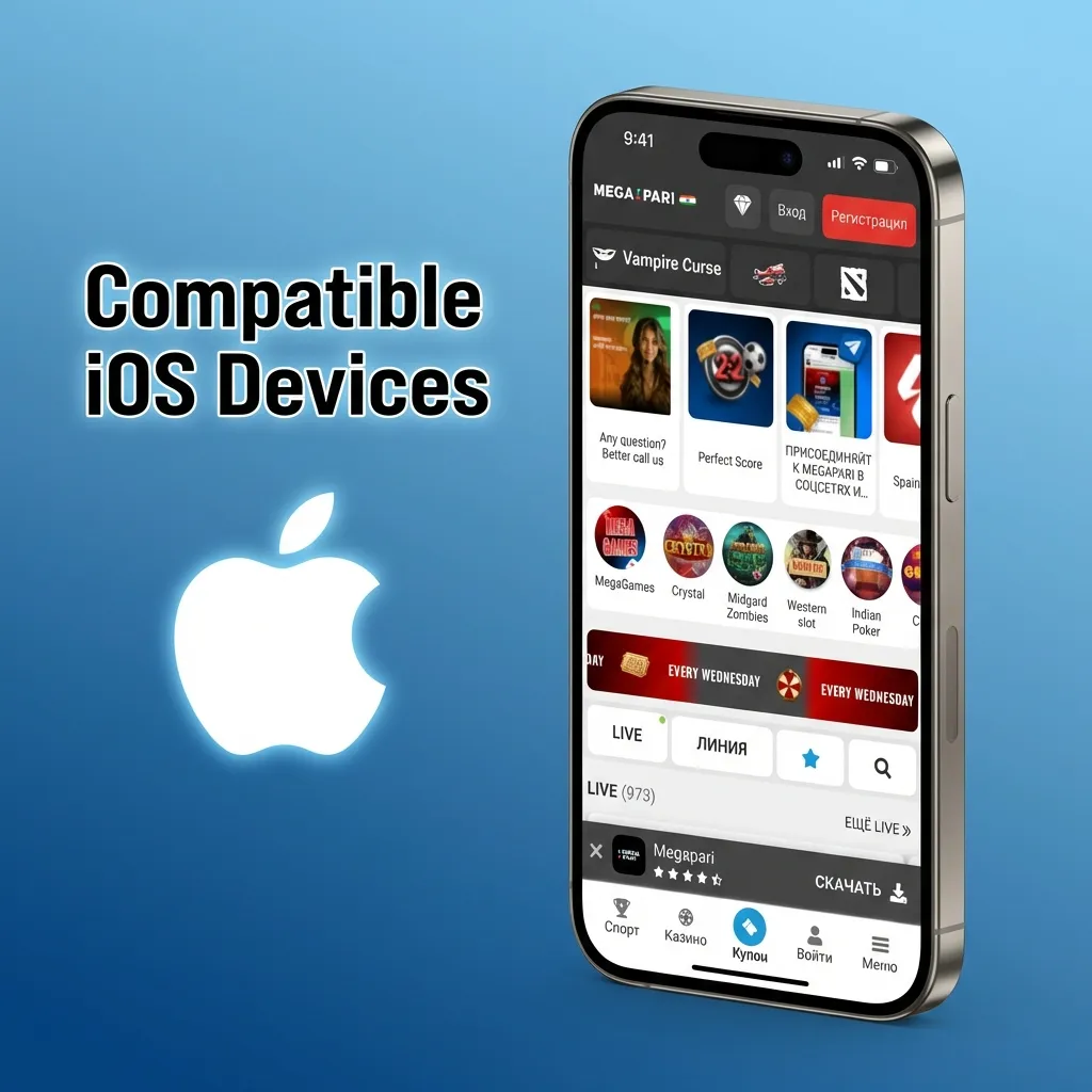 Illustration of compatible iPhone and iPad models for running the MegaPari iOS app in India