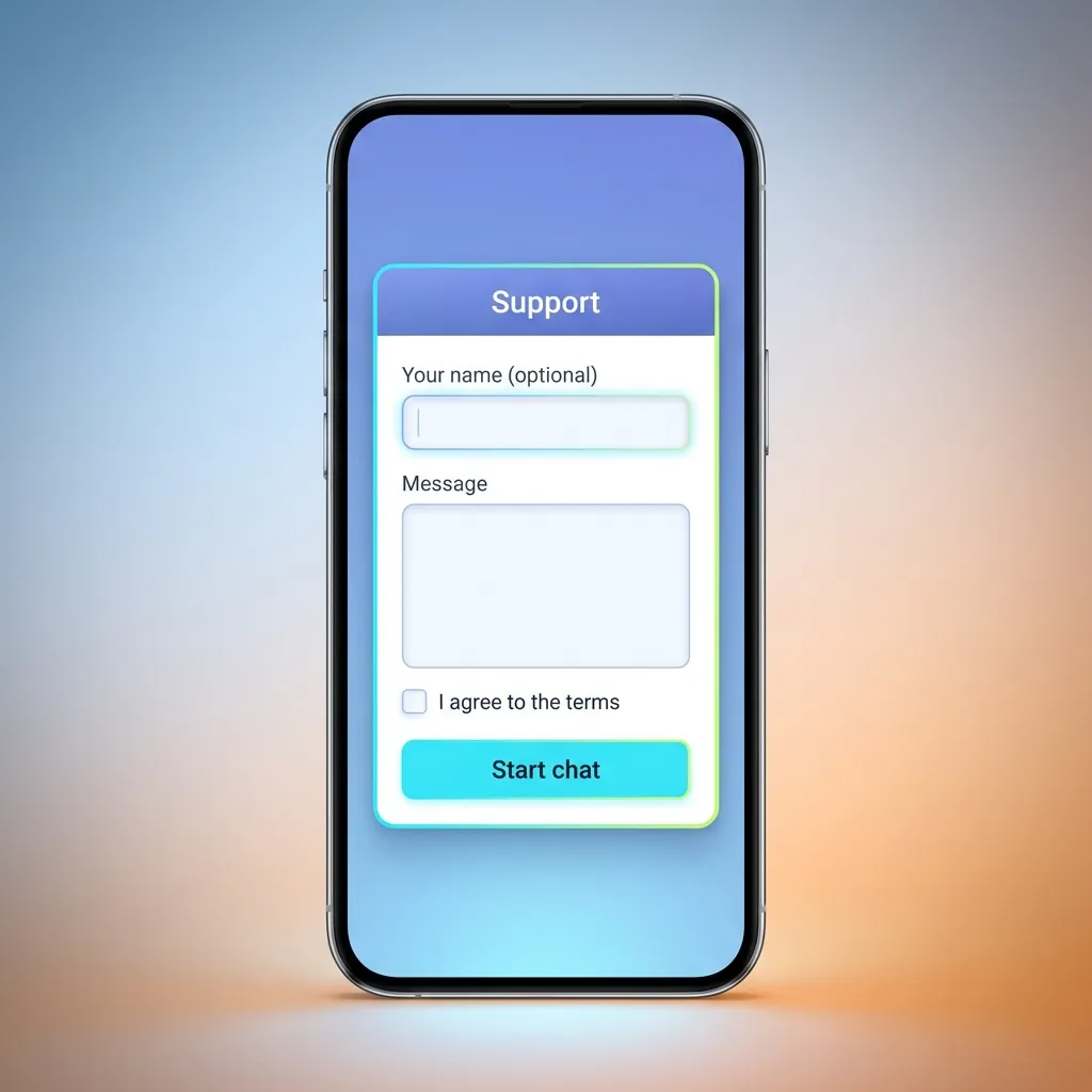 Smartphone screen showing MegaPari support options: live chat, email, support form, and FAQ for 24/7 help