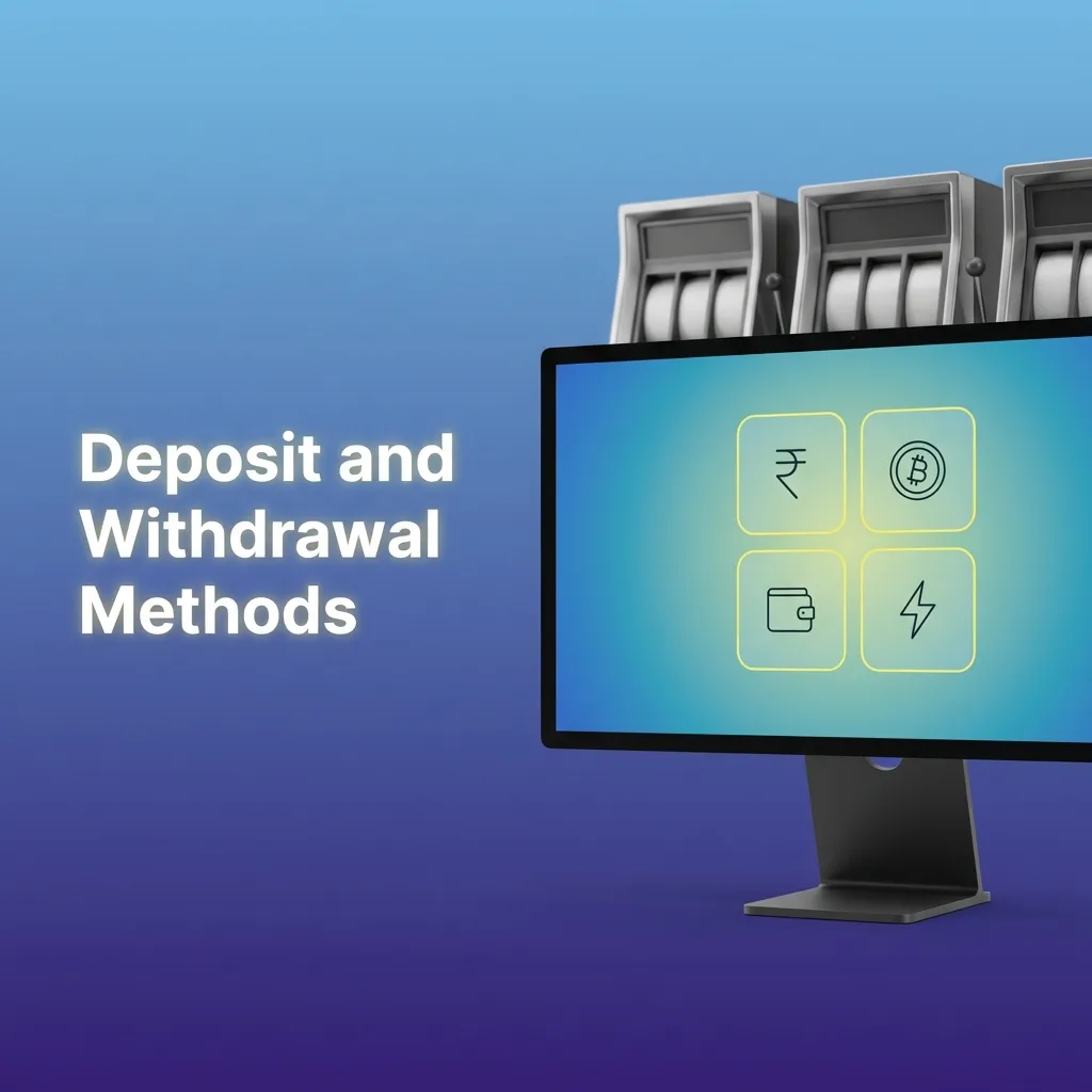 Icons of Visa, MasterCard, Indian e-wallets and crypto coins showing casino deposit and withdrawal options