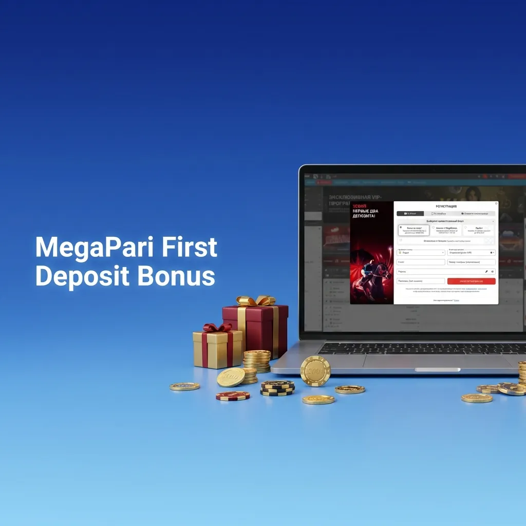 MegaPari First Deposit Bonus banner showing 100% match up to 133700 INR and 150 free spins for new Indian users