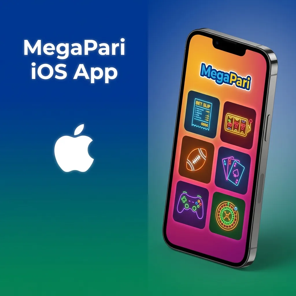 MegaPari iOS app screen on an iPhone, showing sports betting and casino options for Indian users