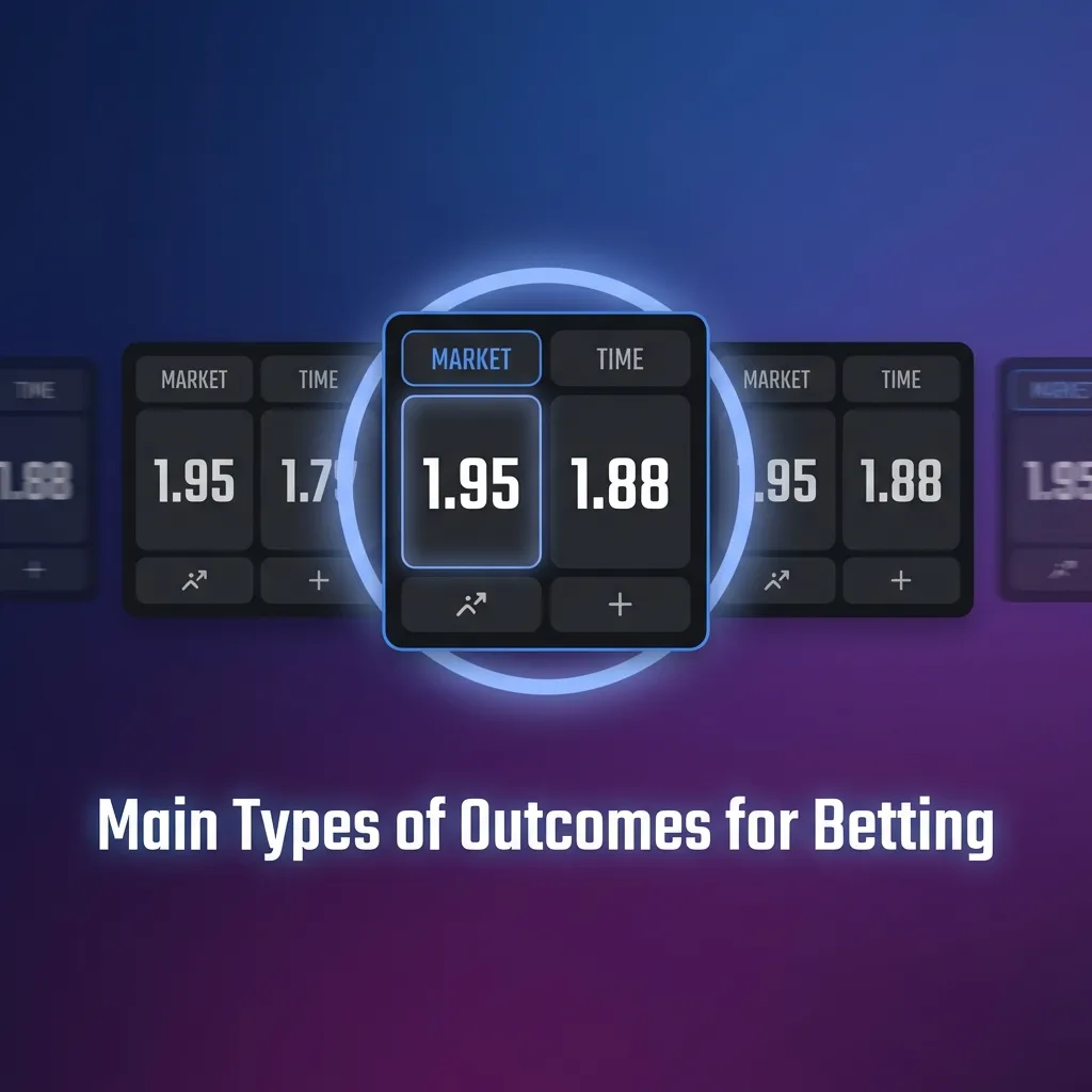 Infographic explaining main betting outcomes: match result, over/under totals, handicap, both teams to score, and specials.
