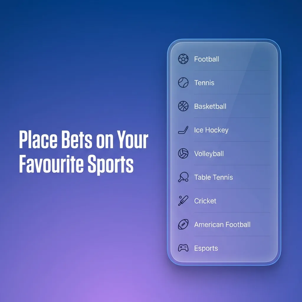 Sports betting banner showing cricket, football, kabaddi and tennis icons with “Place Bets on Your Favourite Sports” text