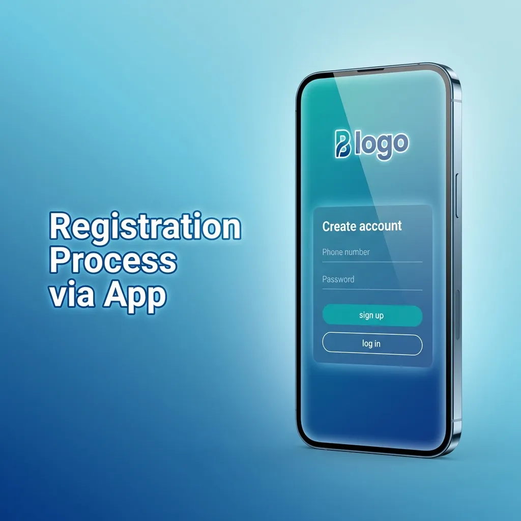 Illustrated MegaPari app screen showing step-by-step registration form fields and verification prompts on a smartphone
