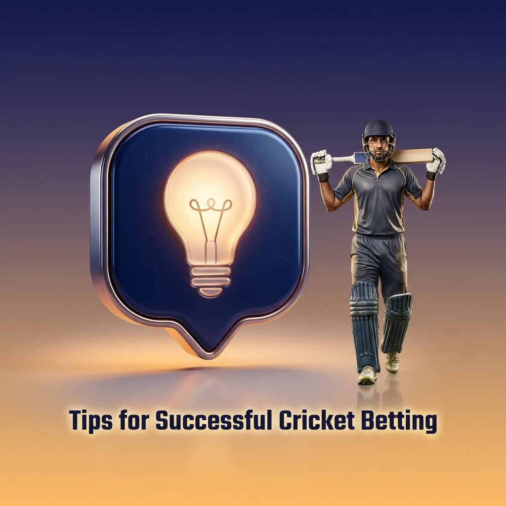 Illustrated guide to smart online cricket betting tips, showing stats, pitch conditions, formats, bankroll, and live tools