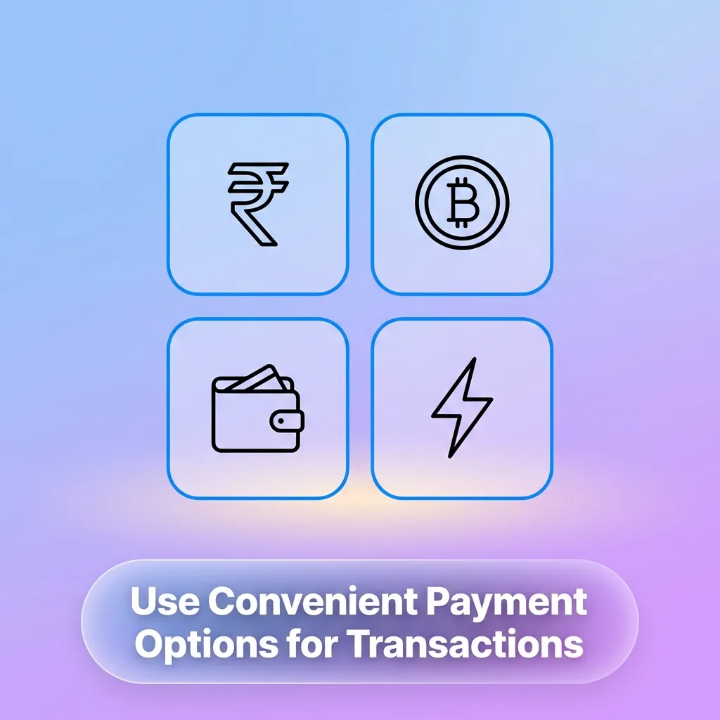 MegaPari India payment options screen showing Visa, e-wallets and crypto icons with security and encryption symbols