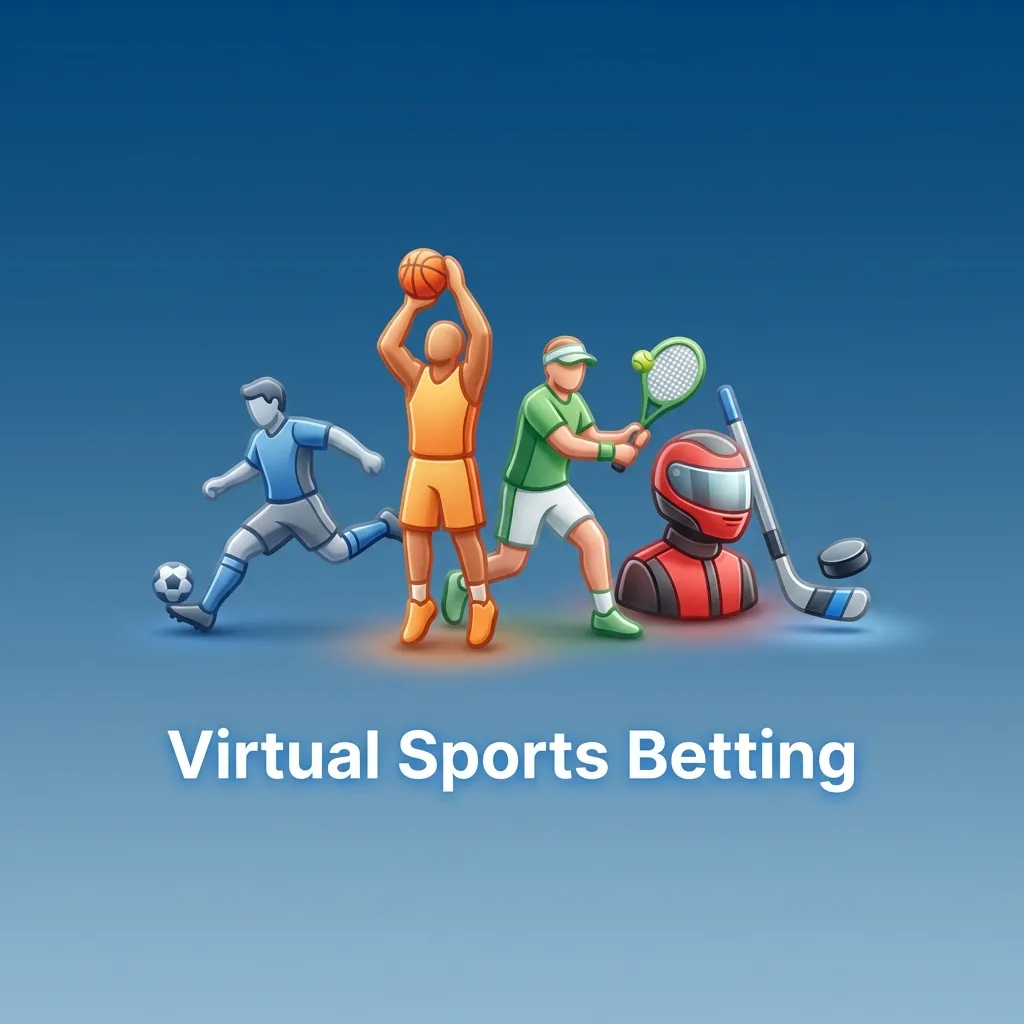 Illustration of virtual sports betting with digital football, horse and greyhound races, odds and results on screens