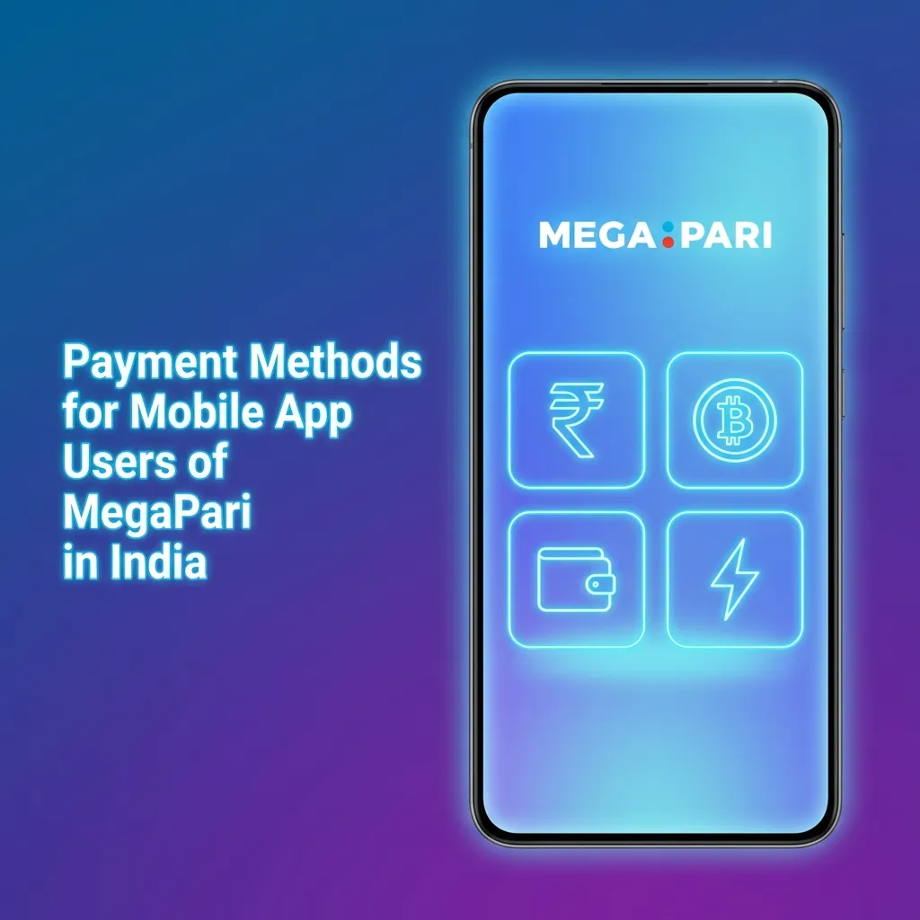Table showing MegaPari iOS app payment methods in India with UPI, wallets, cards, and INR deposit/withdrawal limits