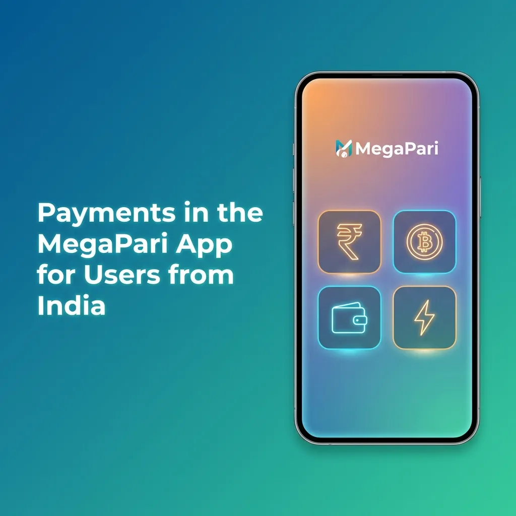 MegaPari India app screen showing Visa, MasterCard, e-wallets, and Bitcoin, Ethereum, Tether crypto payment options
