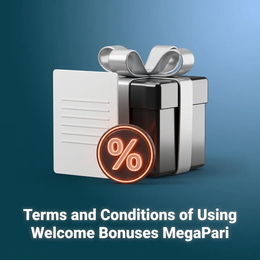 Infographic titled “MegaPari Welcome Bonus Terms” listing rules on wagering, eligibility, payment methods, games, and responsible play