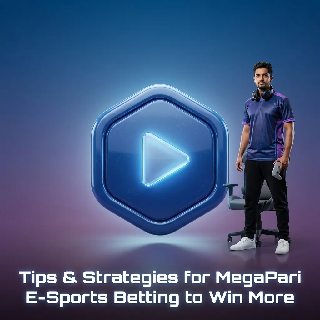 Graphic titled “Tips & Strategies for MegaPari E-Sports Betting” with icons for bankroll, stats, focus, discipline, and tracking