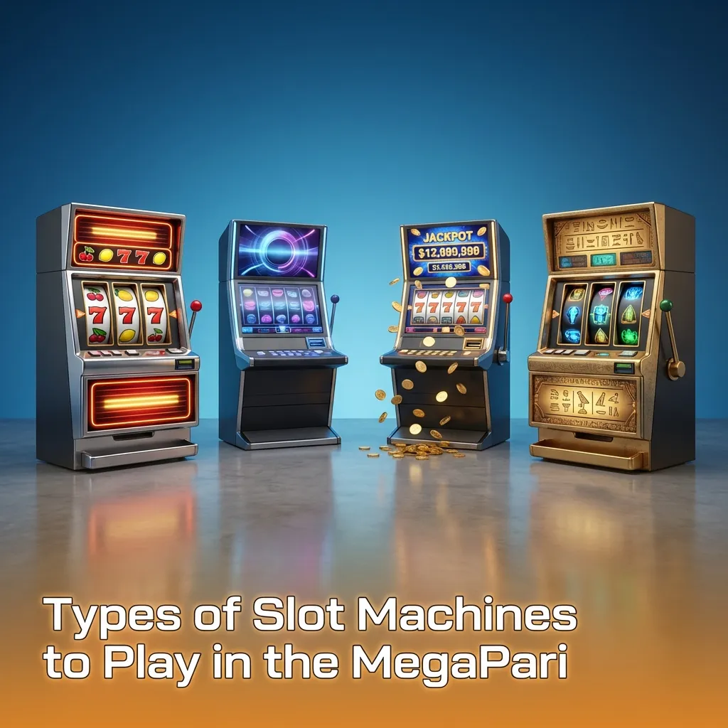 Colorful MegaPari casino lobby screen showing tiles for classic, video, Megaways and jackpot slot machine games