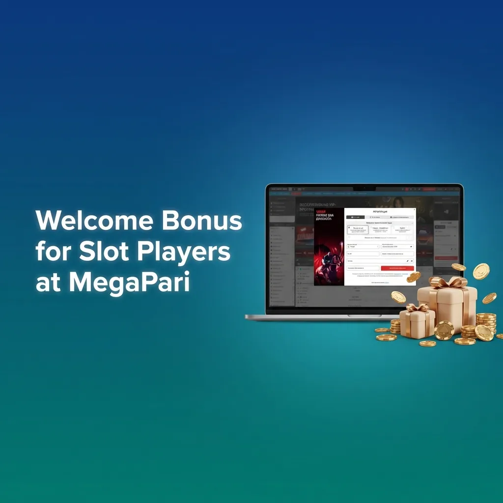Promotional banner for MegaPari slot welcome bonus in India, showing bonus amounts, free spins and four-deposit offer details