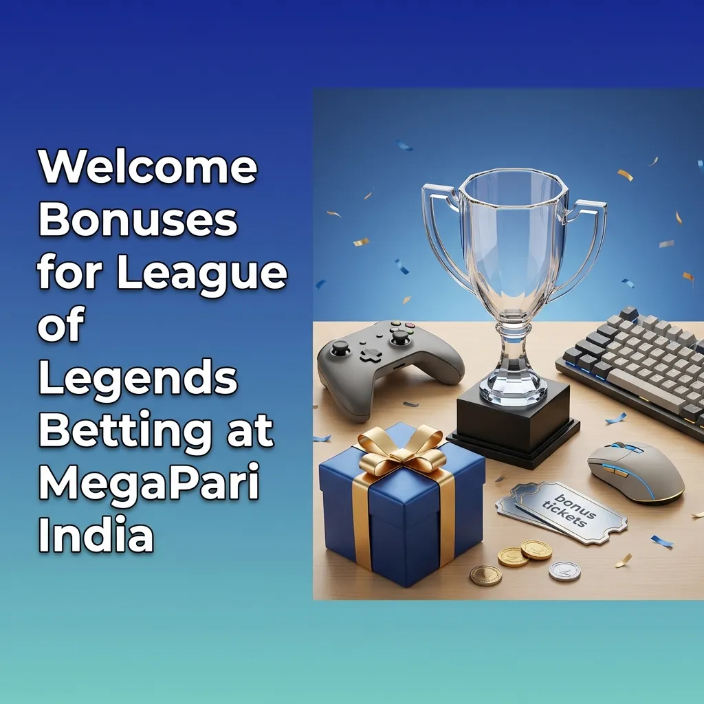 MegaPari India welcome bonus screen showing INR offer and League of Legends esports betting interface