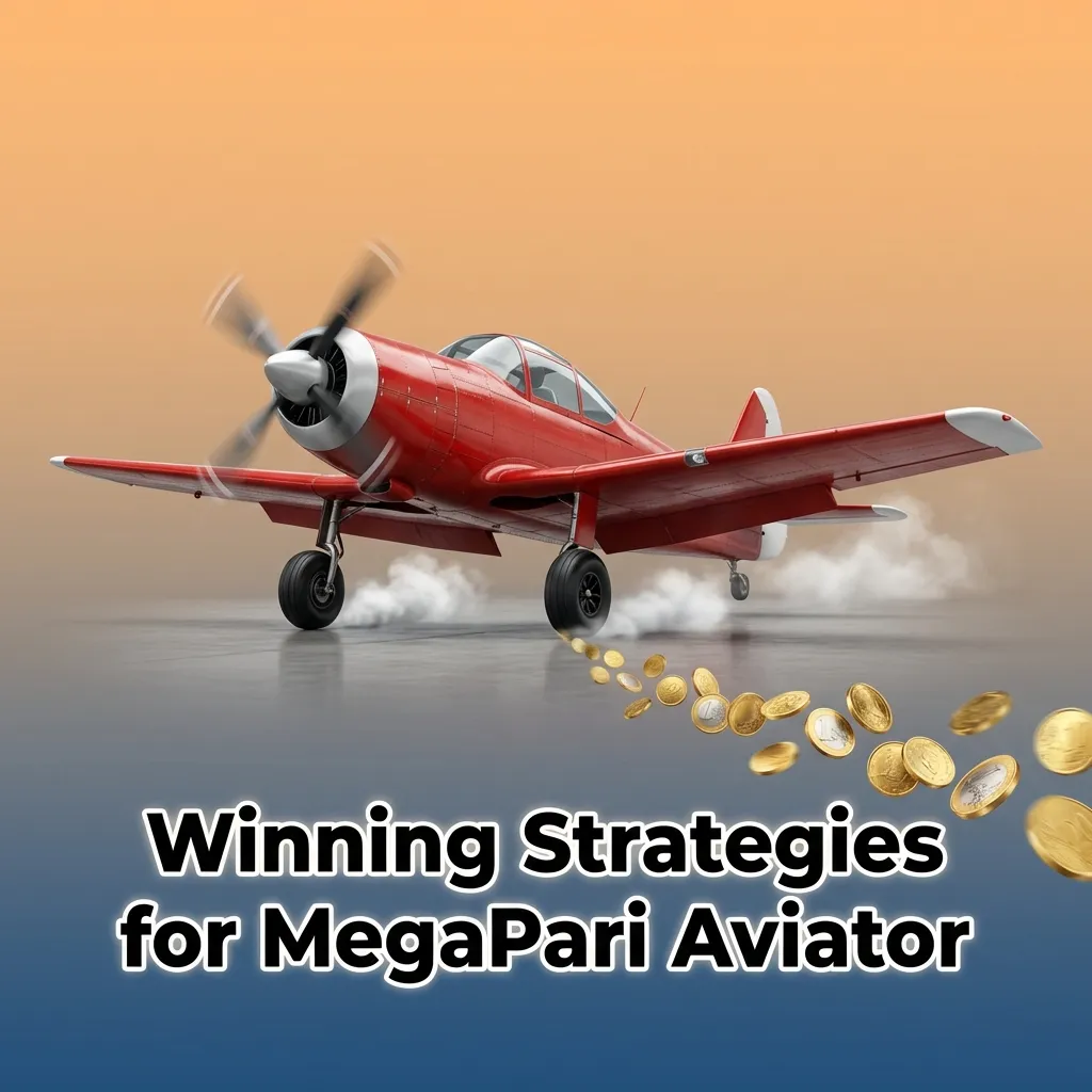 Illustrated MegaPari Aviator game screen with a rising plane and strategy tips for small stakes, limits, and modest multipliers